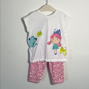 Mayoral White and Pink Cat Set with Cute Print